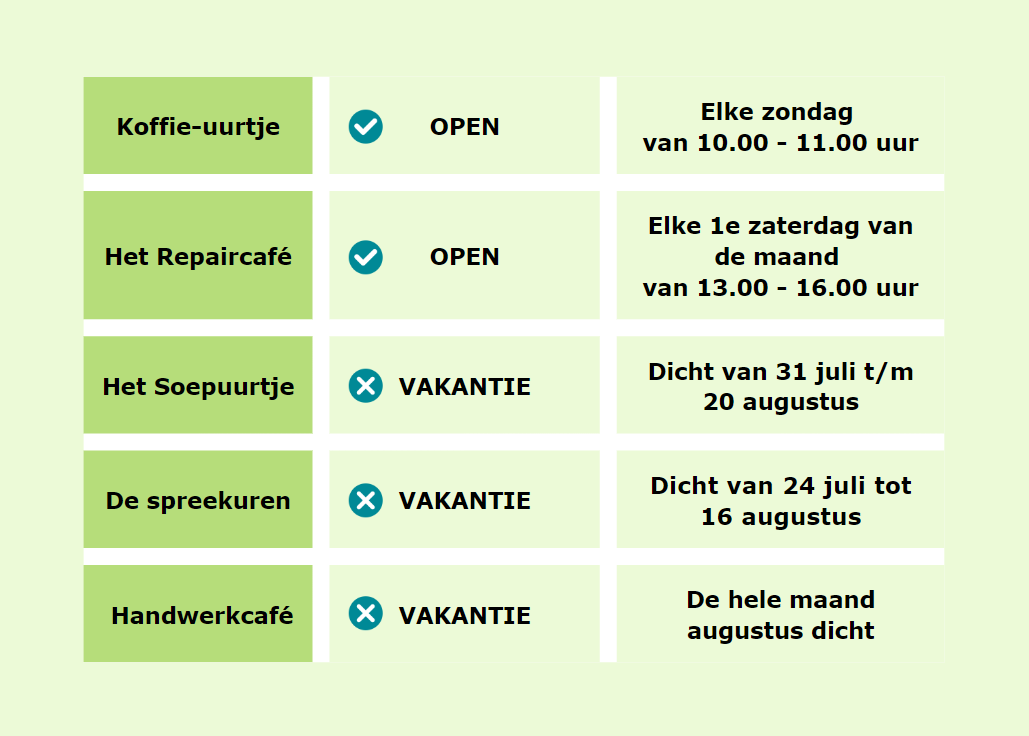 Vakantieschema Trefpunt de Bongerd